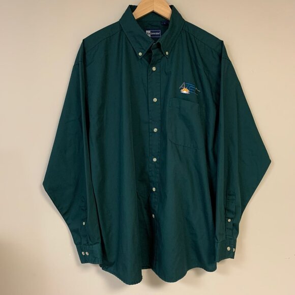 Blue Generation ATEC Embroidered Logo Mens Button-Down Shirt XL Dark Green Cotto - Picture 1 of 4